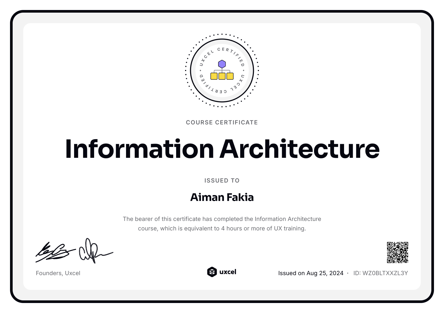 Aiman Fakia's certificate